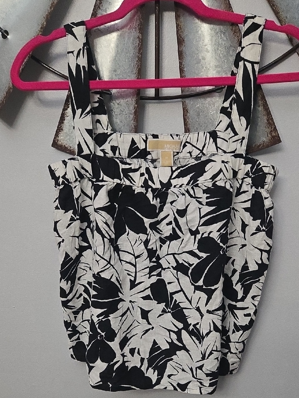 Michael Kors Black and White Tropical Strap Tank
